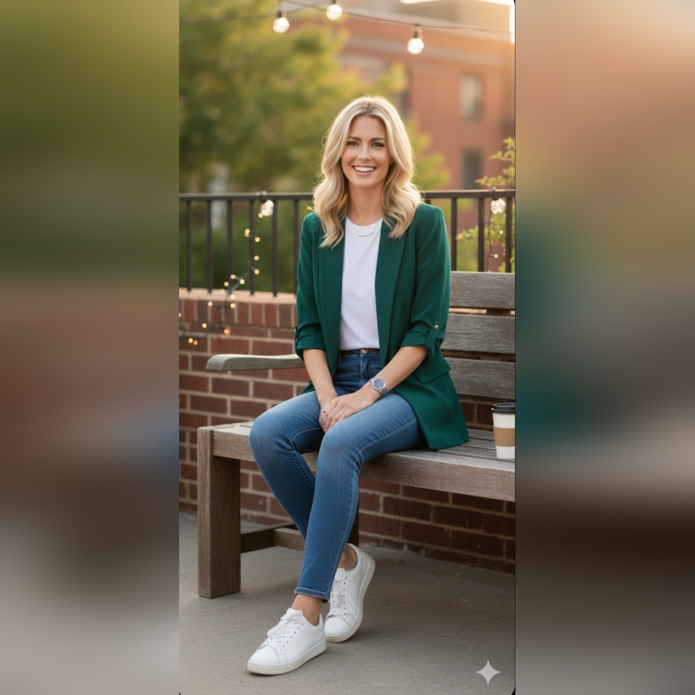 Zara Women's Green Blazer 3/4 Sleeve Size L - Picture 4 of 11